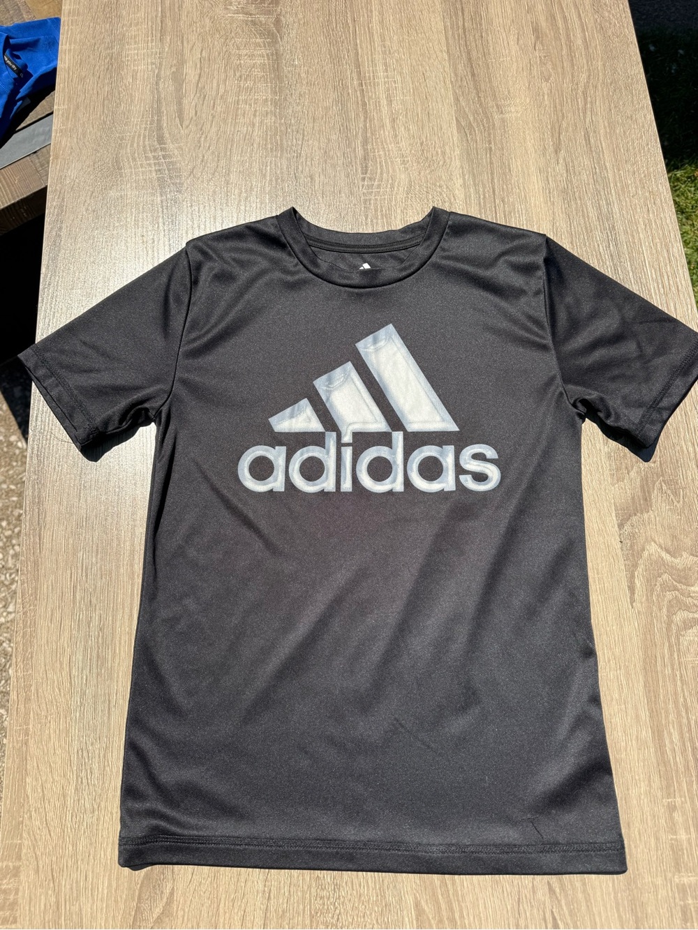 adidas Black Short Sleeve Logo Tee with Silver Graphic DriFit material
